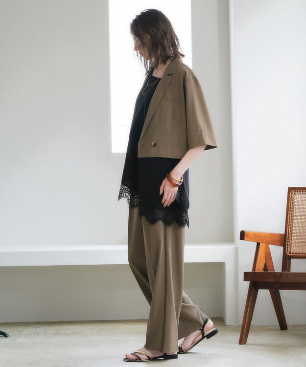 YECCA VECCA サイドラインパイピングストレートパンツ Brown