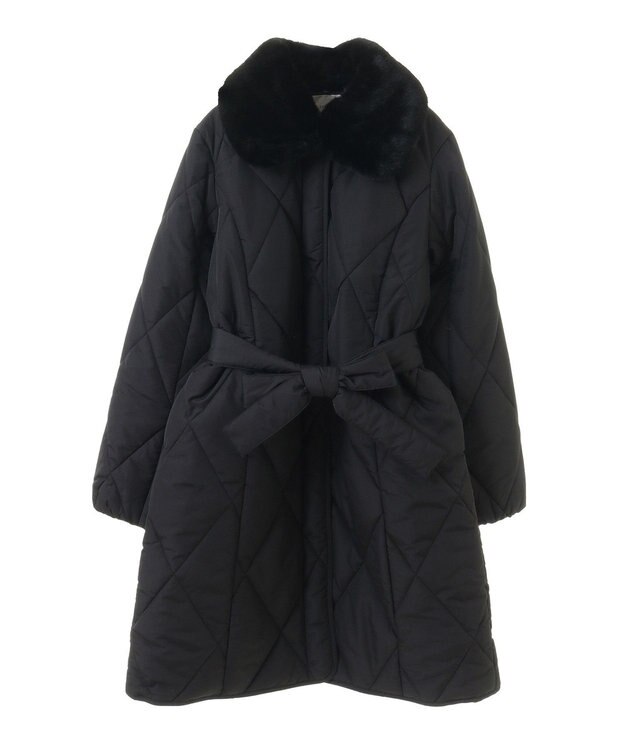 Green Parks ファー衿ダイヤキルト中綿コート Black