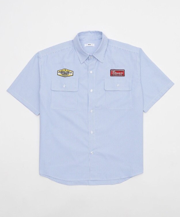 WEGO 【ユニセックス着用ITEM/MLサイズ展開】オックスフォードワッペンシャツ（SS） ブルーストライプ