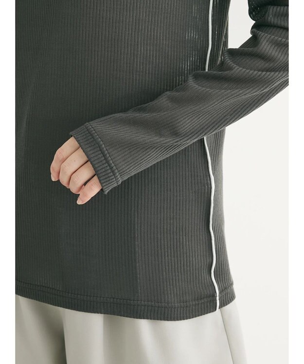 Green Parks 配色ステッチシアーリブプルオーバー Dark Gray