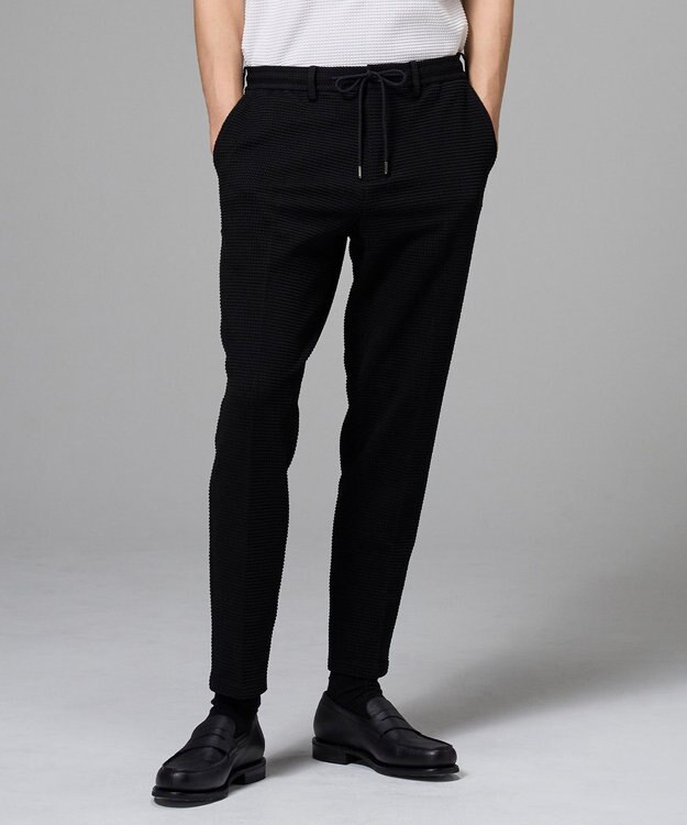 JOSEPH HOMME 【オリジナル素材 /ウエストゴム仕様】ライトタックジャージー  ドロスト付テーパードパンツ / PEGG CONVERTIBLE ブラック系