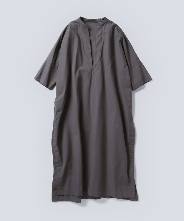 WHITE MAILS COTTON PAPER COMPACT POPLIN KAFTAN ドレス チャコールグレー