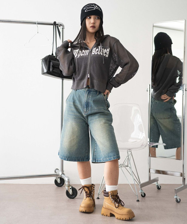 WEGO ジャガードメッシュパーカー ダークグレー