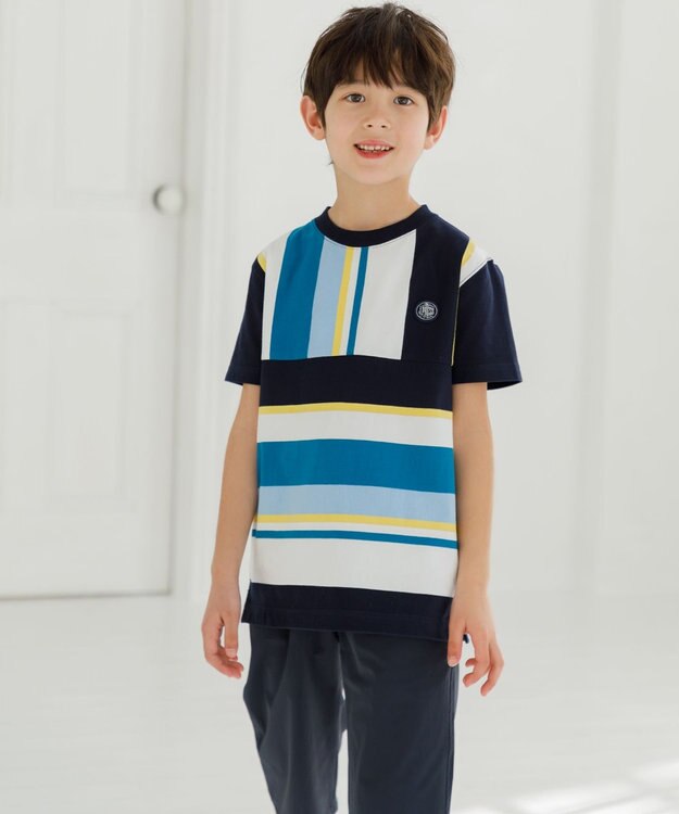 J.PRESS KIDS 【140-170cm】50/2 マルチボーダー Tシャツ ネイビー系1