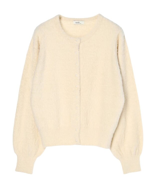earth music&ecology ミニシャギーパールボタンカーディガン Ivory
