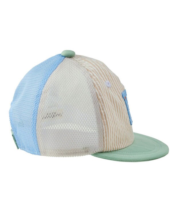 MIKI HOUSE HOT BISCUITS 【44-54cm】 ストライプ ロゴメッシュキャップ ベージュ