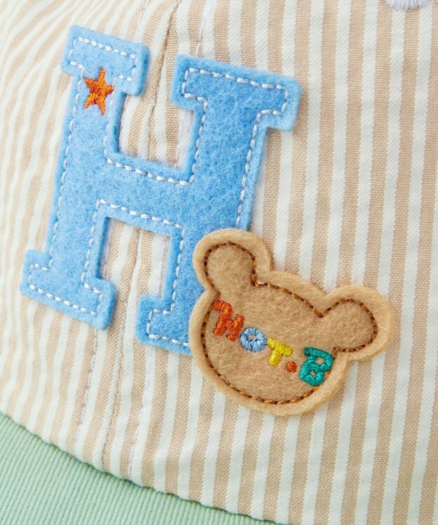 MIKI HOUSE HOT BISCUITS 【44-54cm】 ストライプ ロゴメッシュキャップ ベージュ