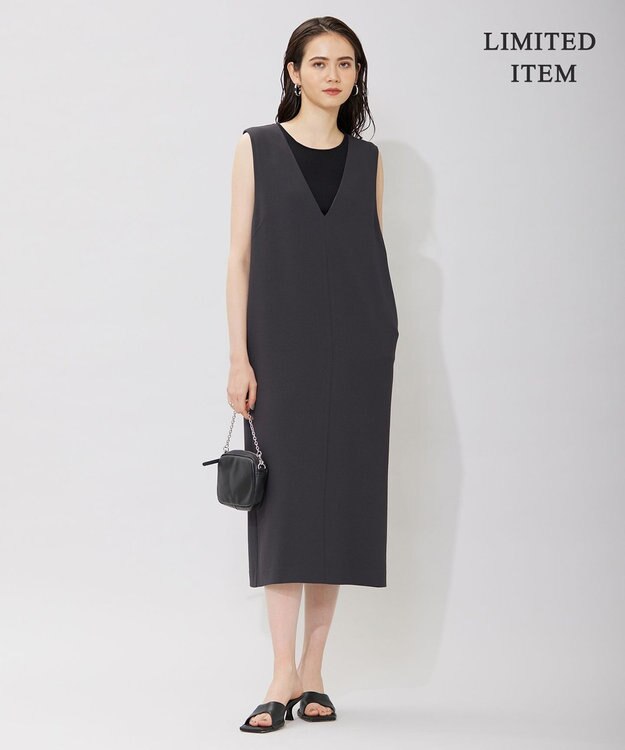 ICB 【WEB限定・洗える】BackSatinGeorgette ジャンパースカートワンピース グレー系