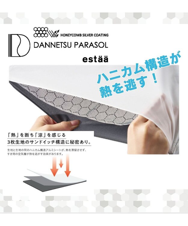 MOONBAT 【ハニカム断熱パラソル】estaa エスタ 氷 長傘  晴雨兼用 日傘 遮熱 耐風 50cm ライトグレー