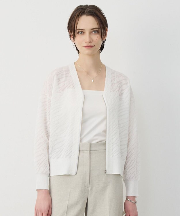 ICB L シアージャカード ニットブルゾン オフホワイト