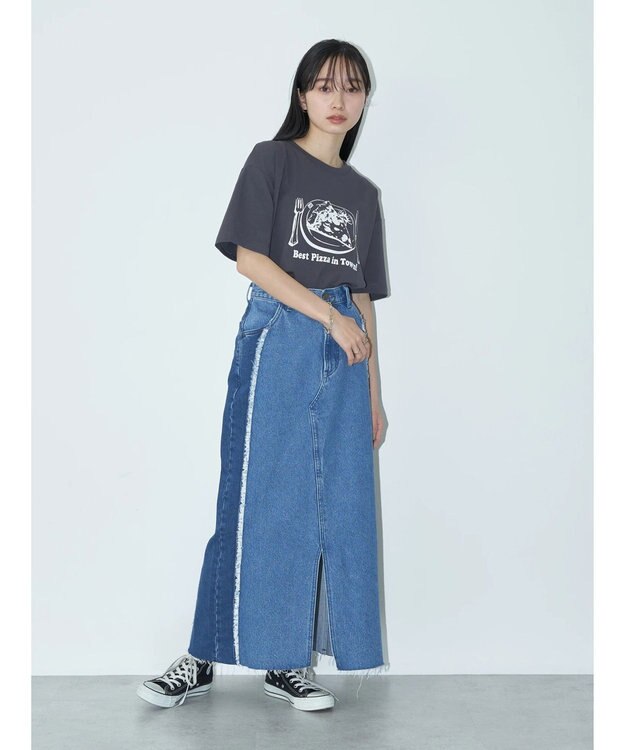 earth music&ecology Ｌｅｅ×ｅ．ｍ．ａ．ｅ　ＰＩＺＺＡ　ＴＥＥ Charcoal Gray