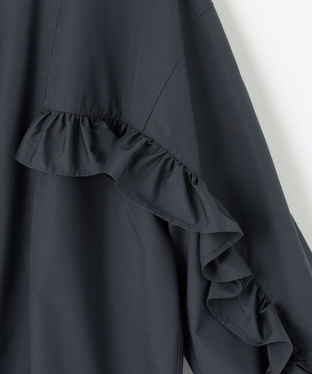 #Newans 【シワになりにくい/洗濯機可能】ラウンドフリルバンドカラーシャツ ネイビー