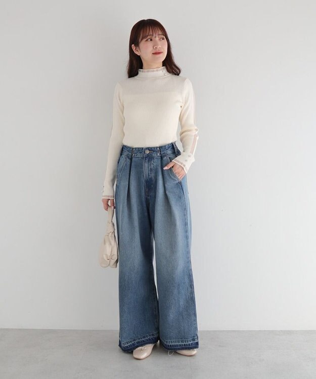 Green Parks ・ｓｗｉｎｇ　ｂｙ　シフォンフリルリブハイネック Ivory