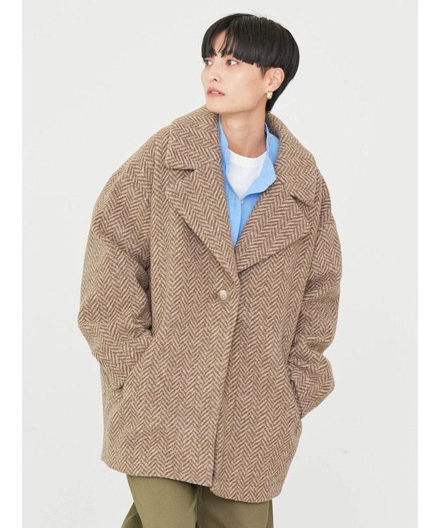 AMERICAN HOLIC ツイードライクコクーンミディコート Brown