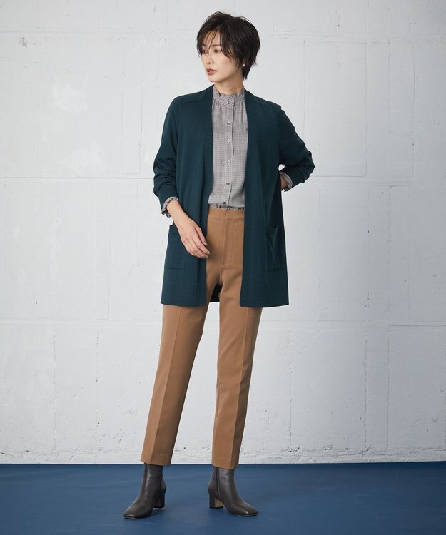 J.PRESS LADIES S 【洗える】KNIT BASIC ロング カーディガン ダークグリーン系