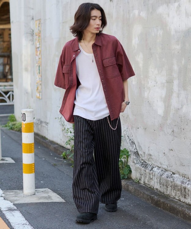 WEGO 【ユニセックス着用ITEM/MLサイズ展開】カラーデニムシャツ（SS） レッドその他