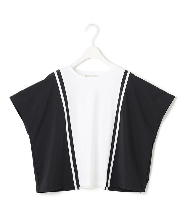 ICB L 【接触冷感・UVケア・洗える】シルケットスムースコンビ バイカラーカットソー オフホワイト×ブラック系