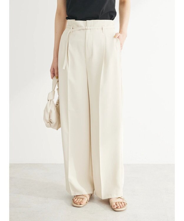 Green Parks きれいシルエットパンツ（ベルト付きとろみワイド） Light Beige