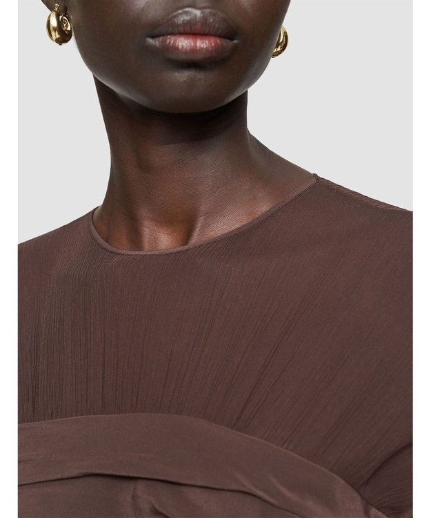 JOSEPH クレープ ド ソワ ミックス　フレアードレス Ebony