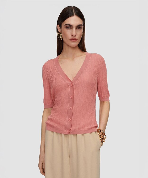 JOSEPH クリンクルリブ　カーディガン Blush