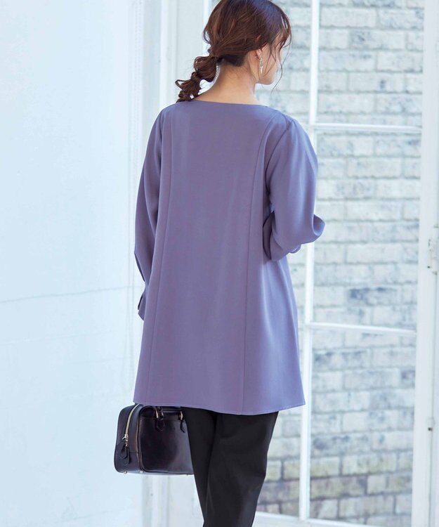 Tiaclasse 【洗える】プリーツパフ袖チュニックブラウス パープルグレー