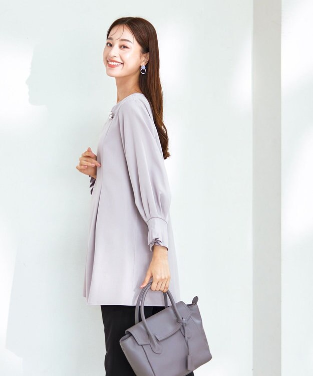 Tiaclasse 【洗える】プリーツパフ袖チュニックブラウス グレー