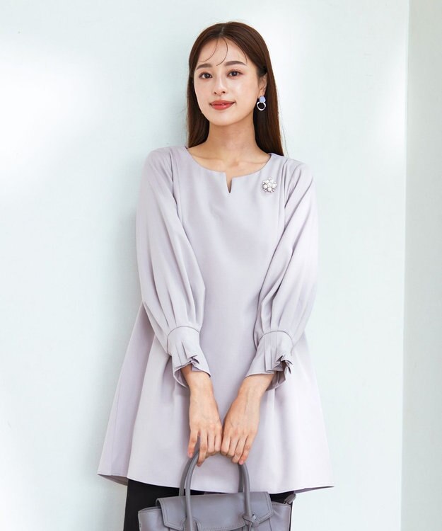 Tiaclasse 【洗える】プリーツパフ袖チュニックブラウス グレー