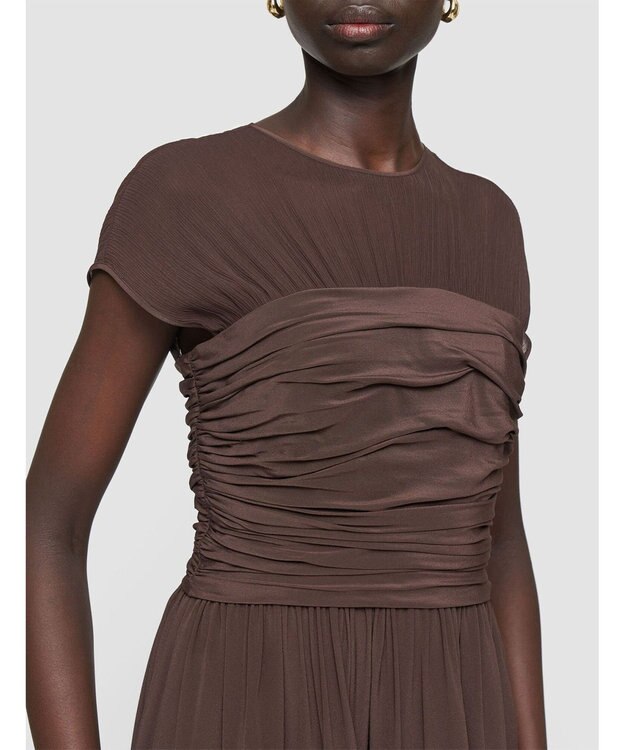 JOSEPH クレープ ド ソワ ミックス　フレアードレス Ebony