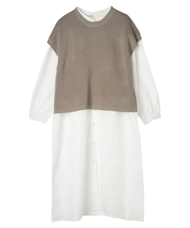 CRAFT STANDARD BOUTIQUE 【洗える】ニットベスト+シャツワンピースSET-B Gray Beige