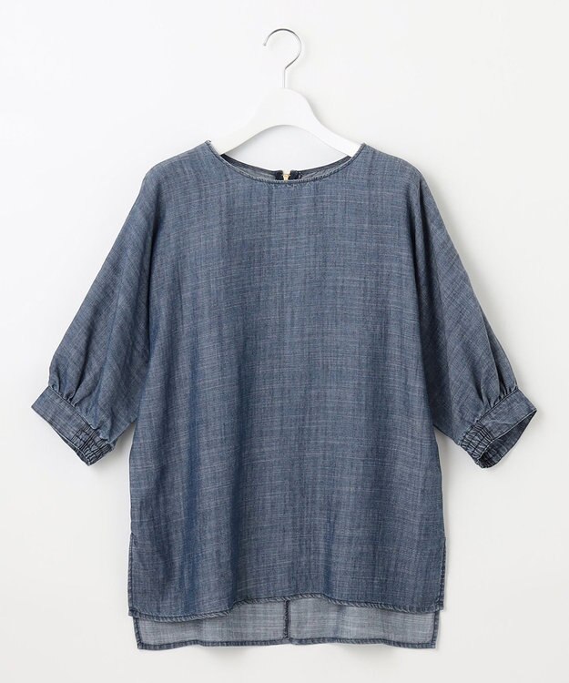 自由区 【洗える・XSサイズあり】テンセルリネンデニム  ブラウス ネイビー系