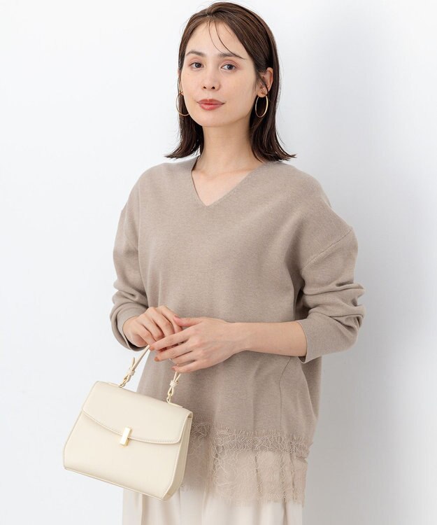 組曲 S レースモチーフニットプルオーバー ベージュ系