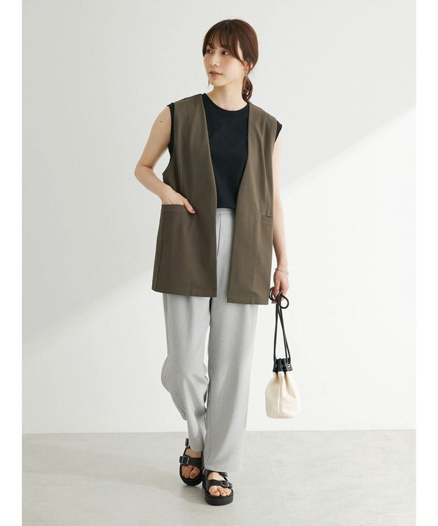 Green Parks 麻調ストレートパンツ Gray