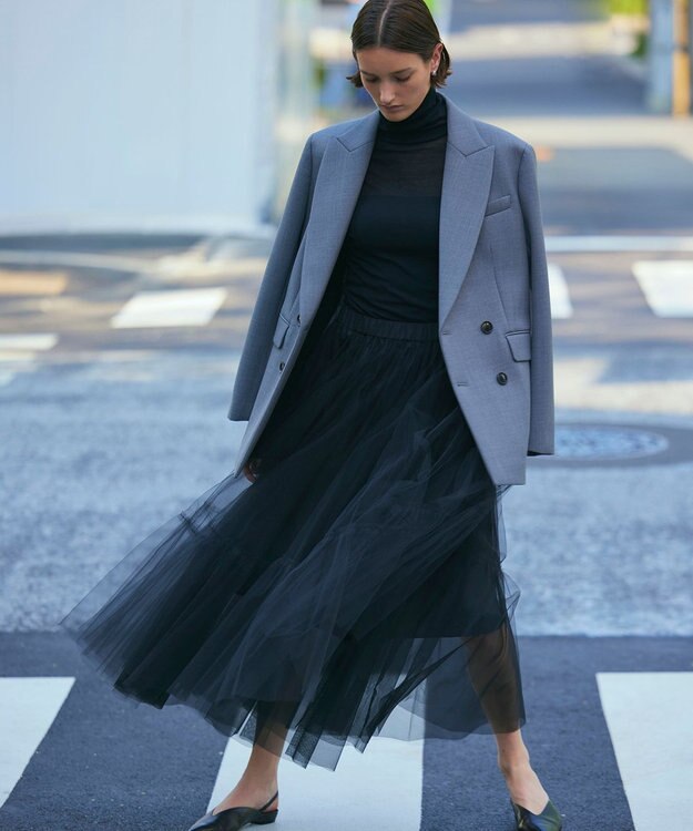 NAVE 【Nave・洗える】チュールフレアースカート ブラック系