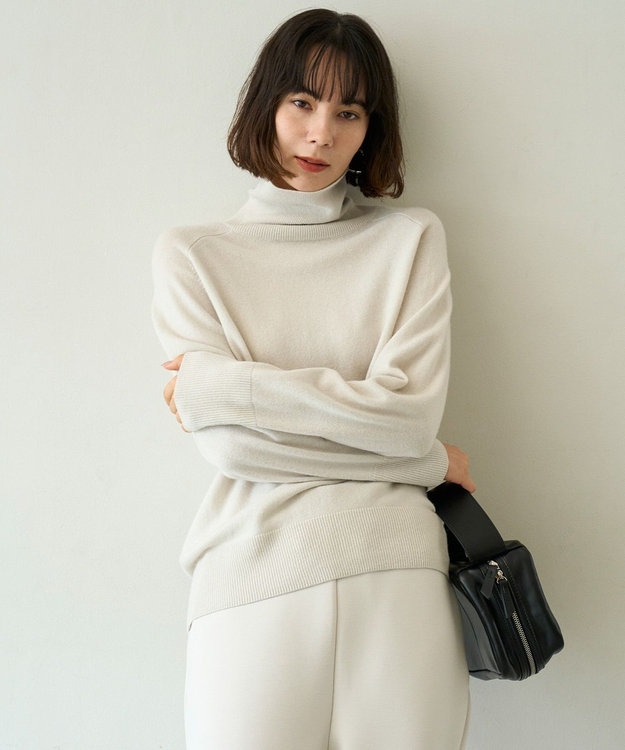 UNFILO カシミヤビスコース ニットタートル グレージュ