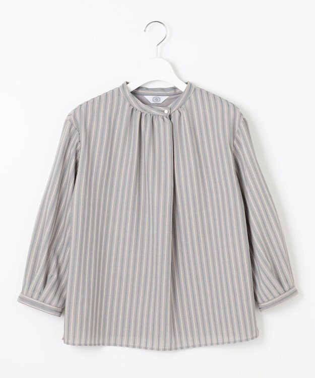 J.PRESS LADIES L TW ストライプ＆チェック カットソー ライトグレー系1