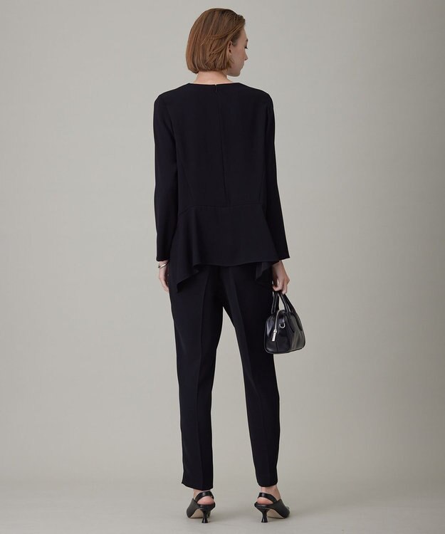 ICB 【洗える】ライトダブルクロス ペプラムブラウス ブラック系