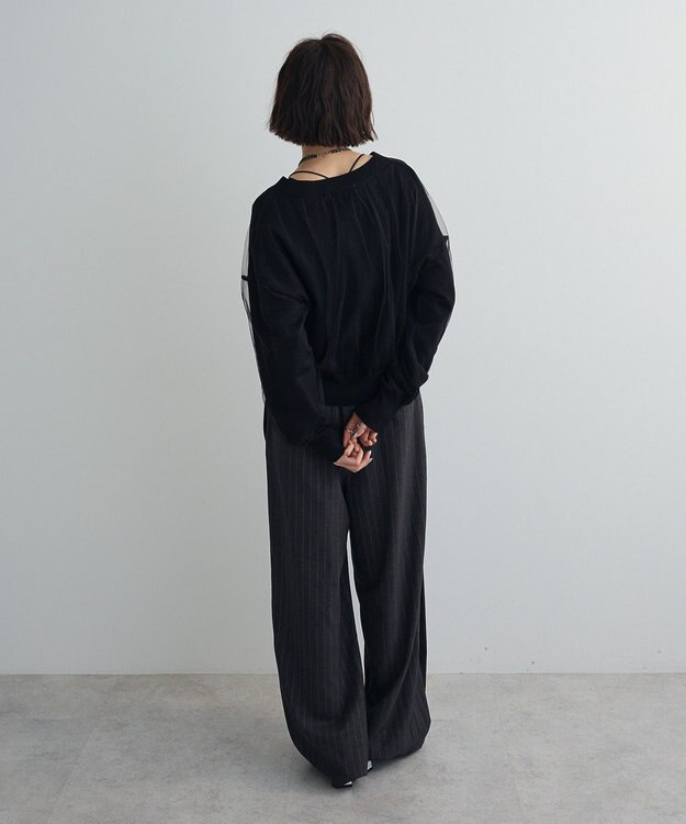 Green Parks チュールドッキングＶネックニットカーディガン Black