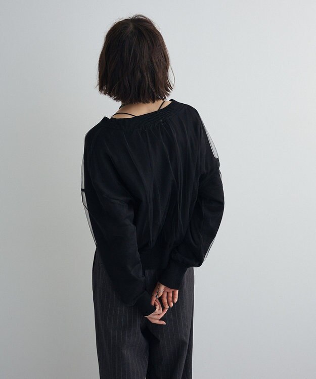 Green Parks チュールドッキングＶネックニットカーディガン Ivory