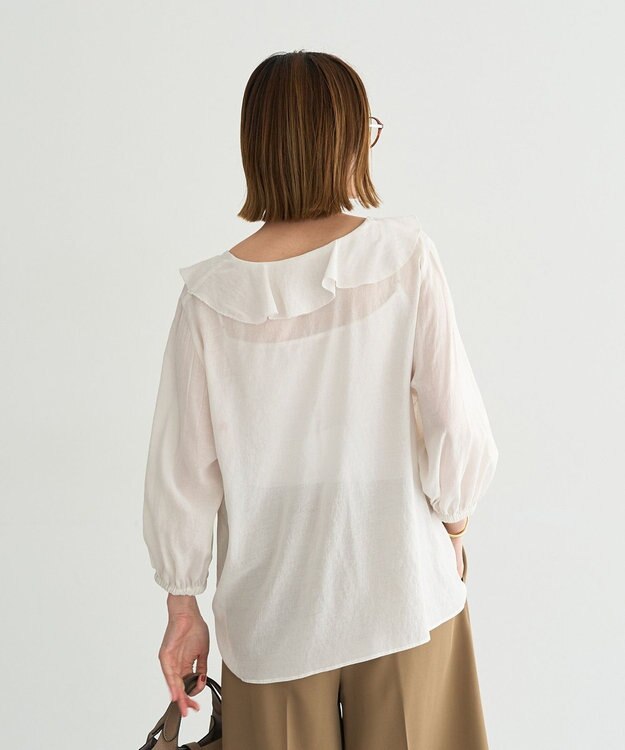 YECCA VECCA ラッフルリボンシアーブラウス Off White