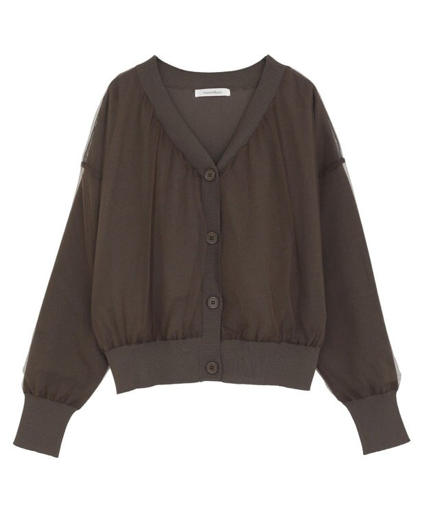 Green Parks チュールドッキングＶネックニットカーディガン Brown