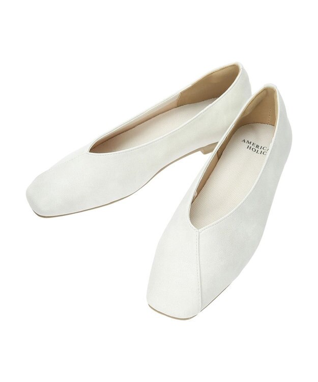 AMERICAN HOLIC 【整履き】切り替えスクエアフラットパンプス Ivory