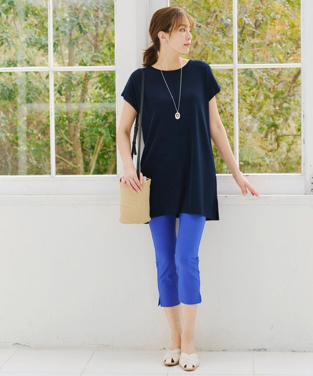 Tiaclasse 【洗える】フレンチスリーブニットチュニック ネイビー