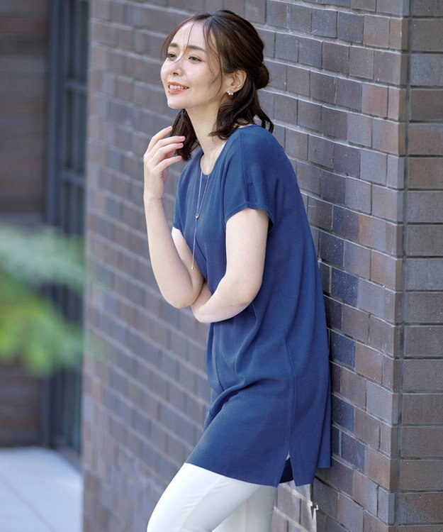 Tiaclasse 【洗える】フレンチスリーブニットチュニック ブルー