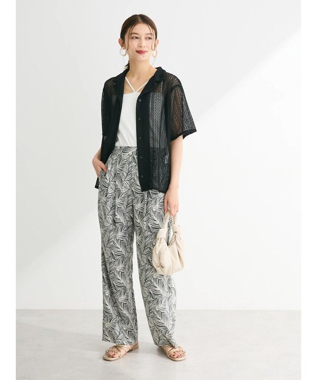 Green Parks レース開襟ブラウス Black