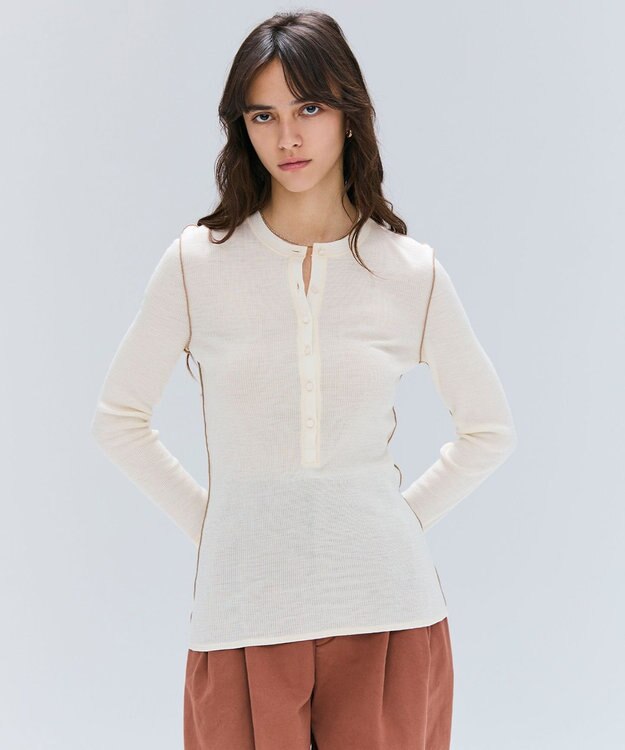 BEIGE， 【洗える・GISELe 10月号掲載】FORD / ウール配色メローヘンリーネックカットソー Ecru