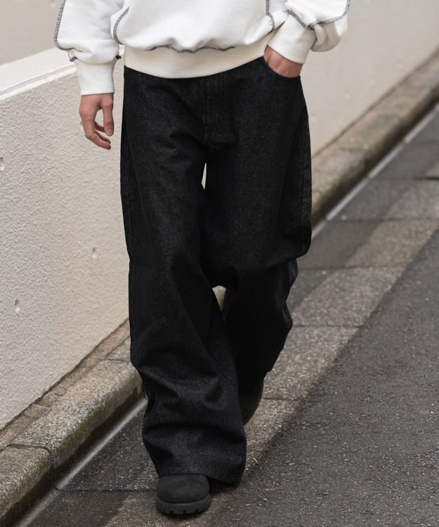 WEGO 【SMLサイズ展開】エクストラバギーデニムパンツ デニムブラック