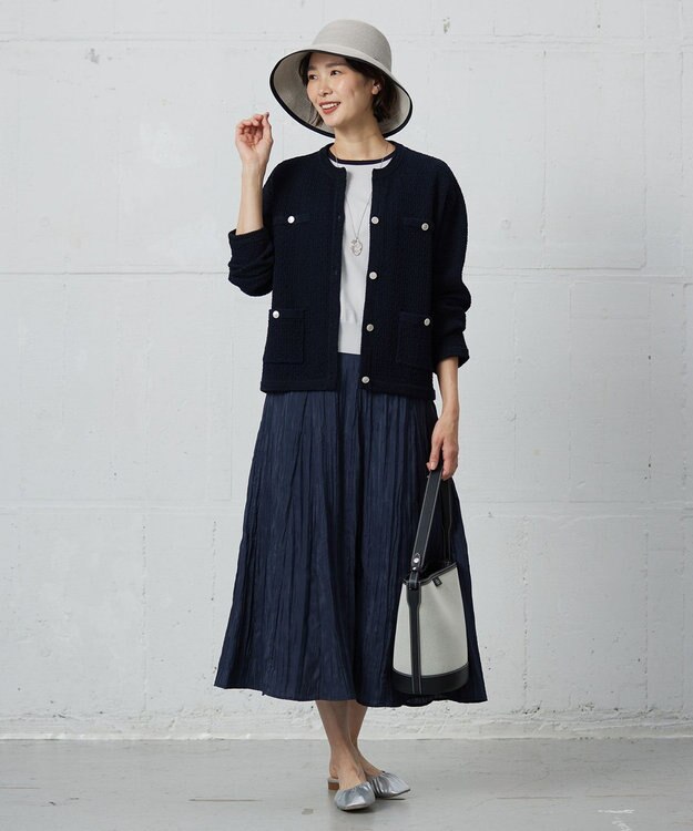 J.PRESS LADIES S 【洗える】DAILY TWEED ニット アウター ネイビー系