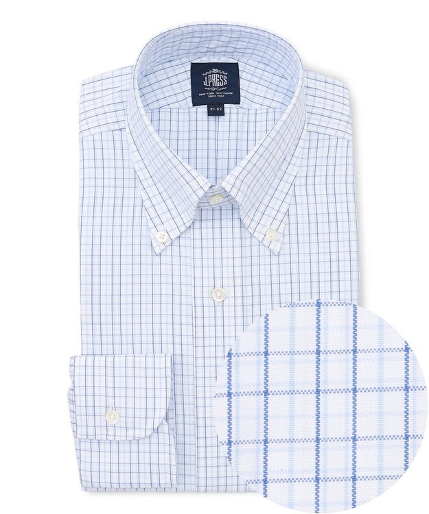 J.PRESS MEN 【PREMIUM PLEATS / 形態安定】タッタソールチェック ドレスシャツ / B.D. サックスブルー系3