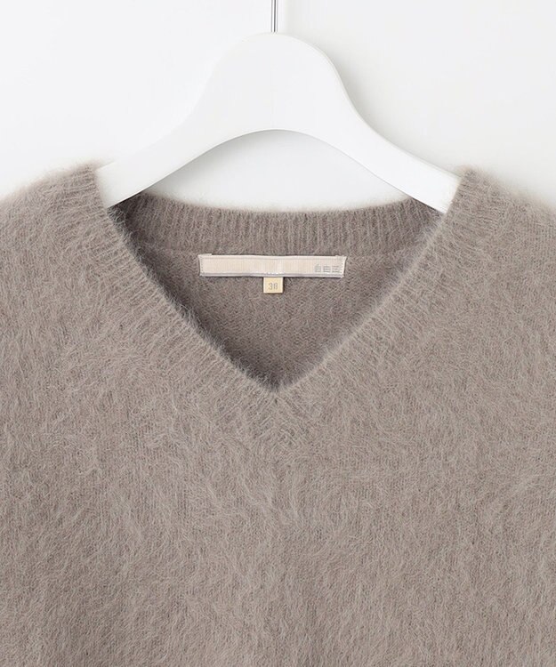 自由区 フォックスカシミヤ Vネックニット カーキ系