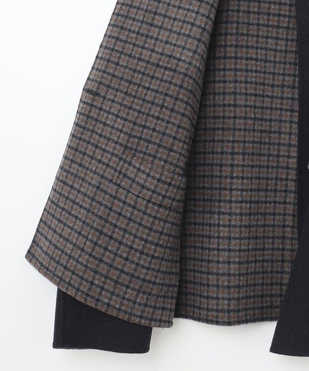 J.PRESS LADIES S 【リバーシブル】ウールナイロン リバーチェック ノーカラー ショートコート ネイビー系